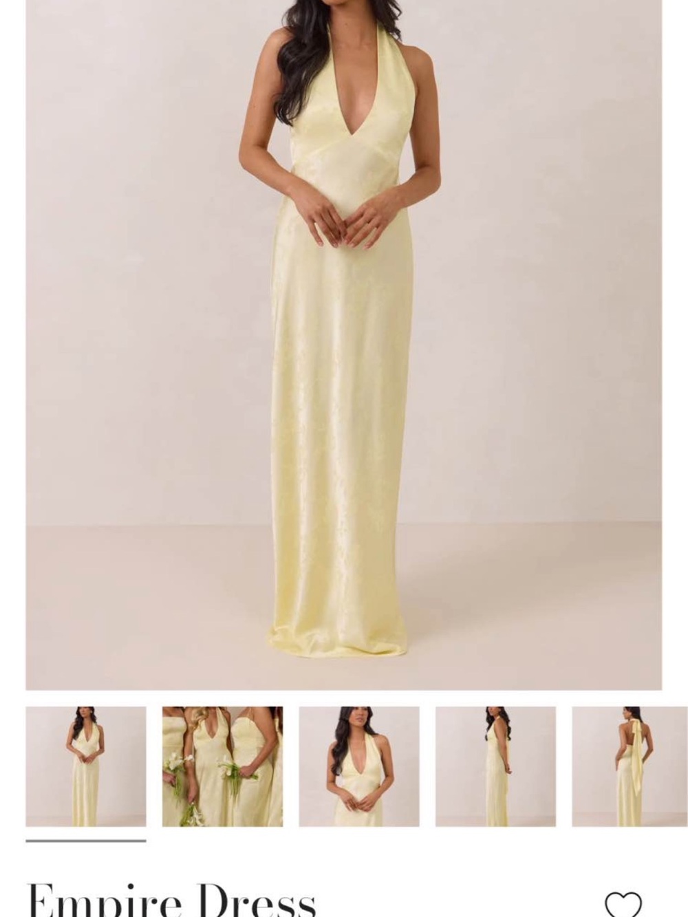 Park & Fifth Satin Halter Maxi Dress in Pale Yellow